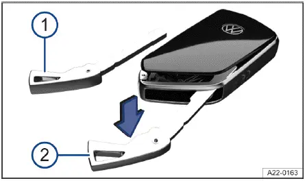 Fig. 1 Llave del vehículo: abrir la tapa del compartimento